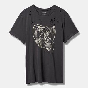 NWT Torrid 3 Motorcycle Biker Relaxed Fit Cotton Destructed Tee Charcoal